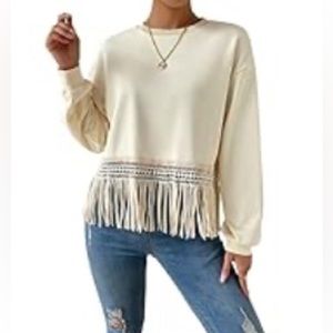 Women’s Verdusa Fringe Hem Long Sleeve Top-Size L